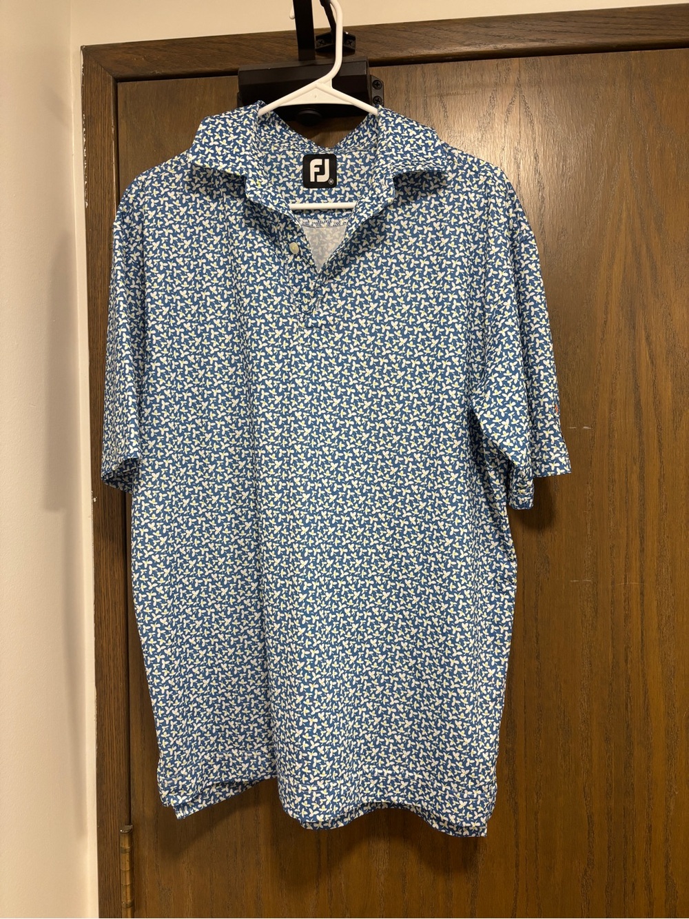FootJoy Blue and White Floral Short-Sleeve Button-Down Shirt